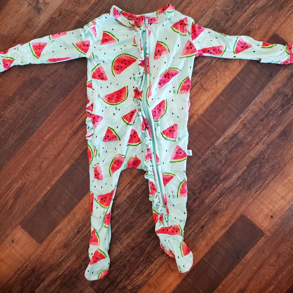 Posh peanut watermelon bamboo onesie pajamas footed 0-3 months baby girl